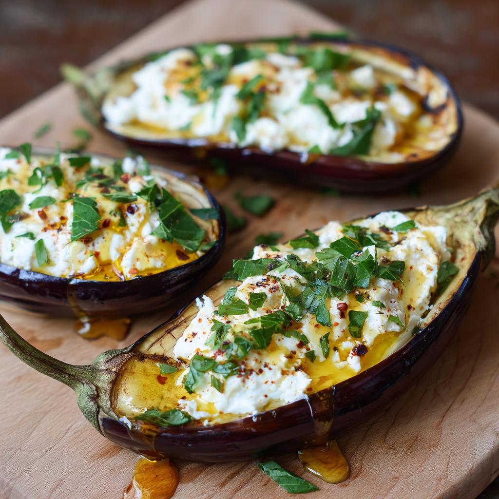 Aubergines Farcies au Fromage de Chèvre et au Miel