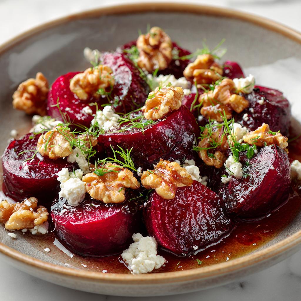 Betteraves rôties au miel, feta et noix