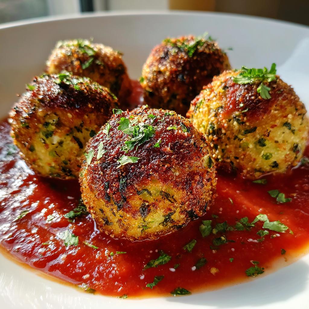 Boulettes de Courgettes et Feta avec Sauce Tomate