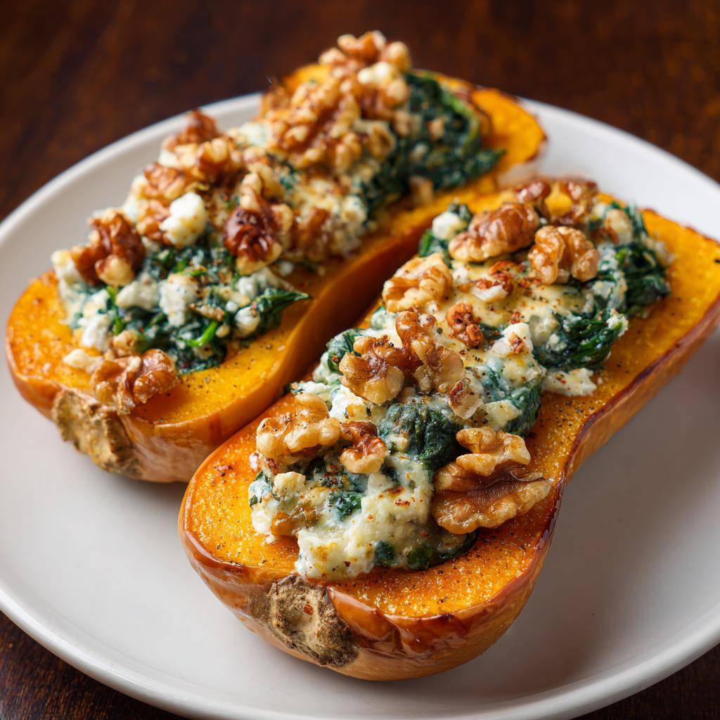 Courge Butternut Farcie aux Épinards, Feta et Crème