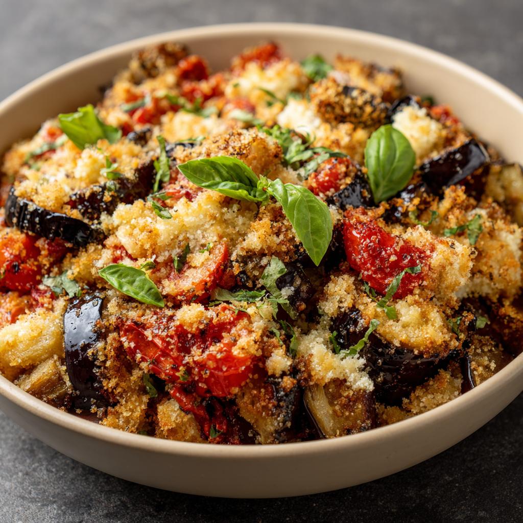 Crumble de Tomates, Aubergines et Mozzarella