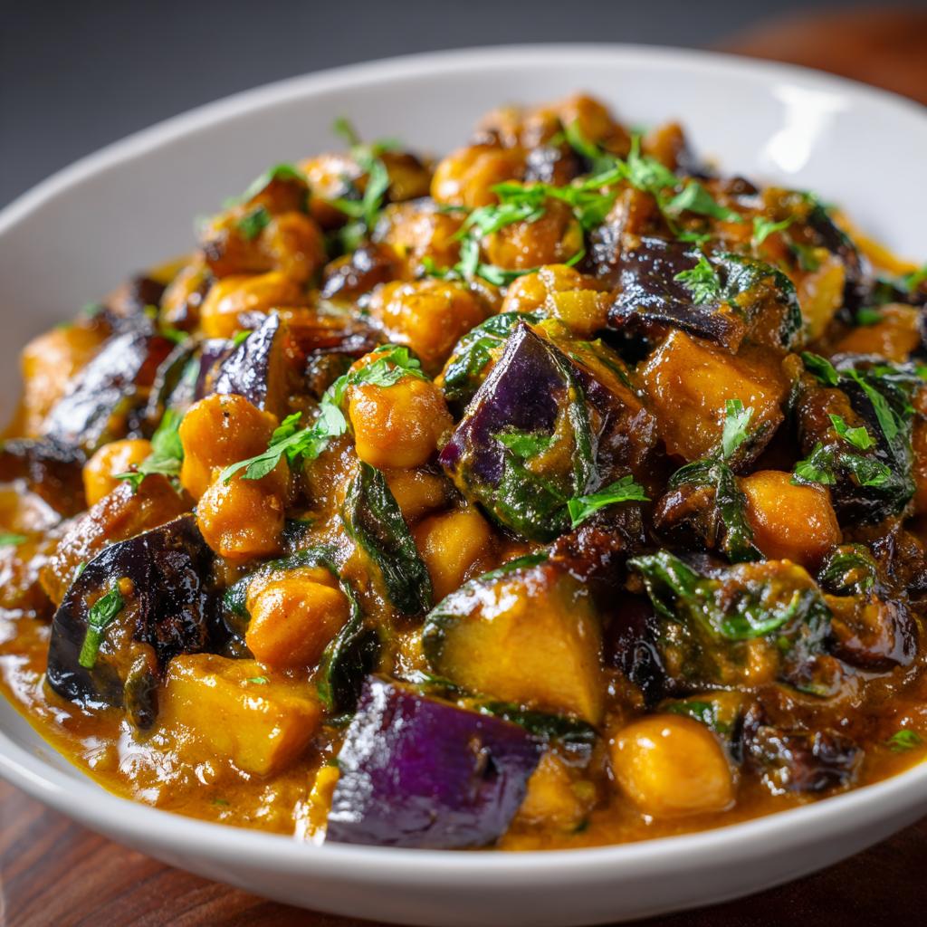 Curry de Pois Chiches et Aubergines aux Raisins