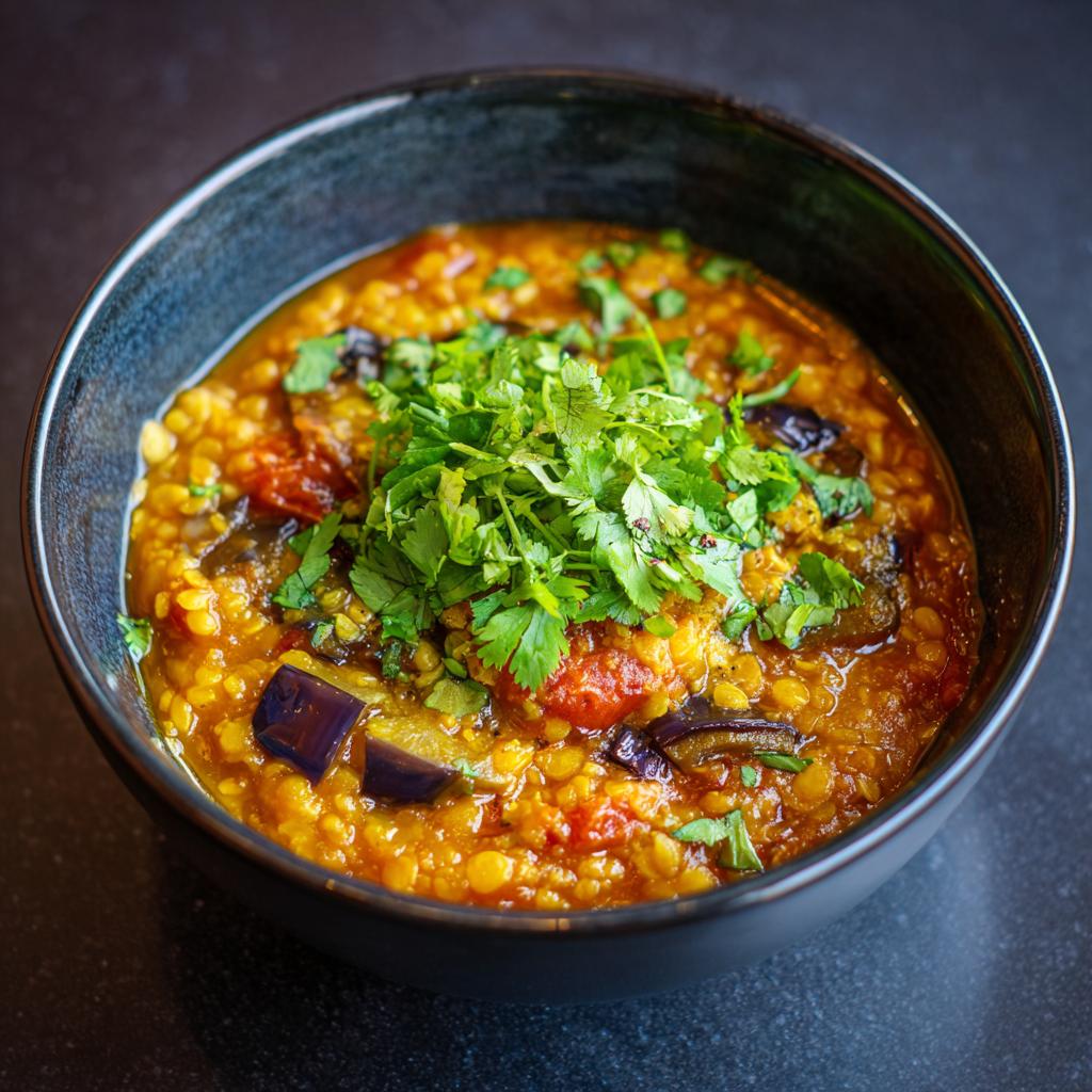 Dahl de Lentilles aux Tomates et Aubergines