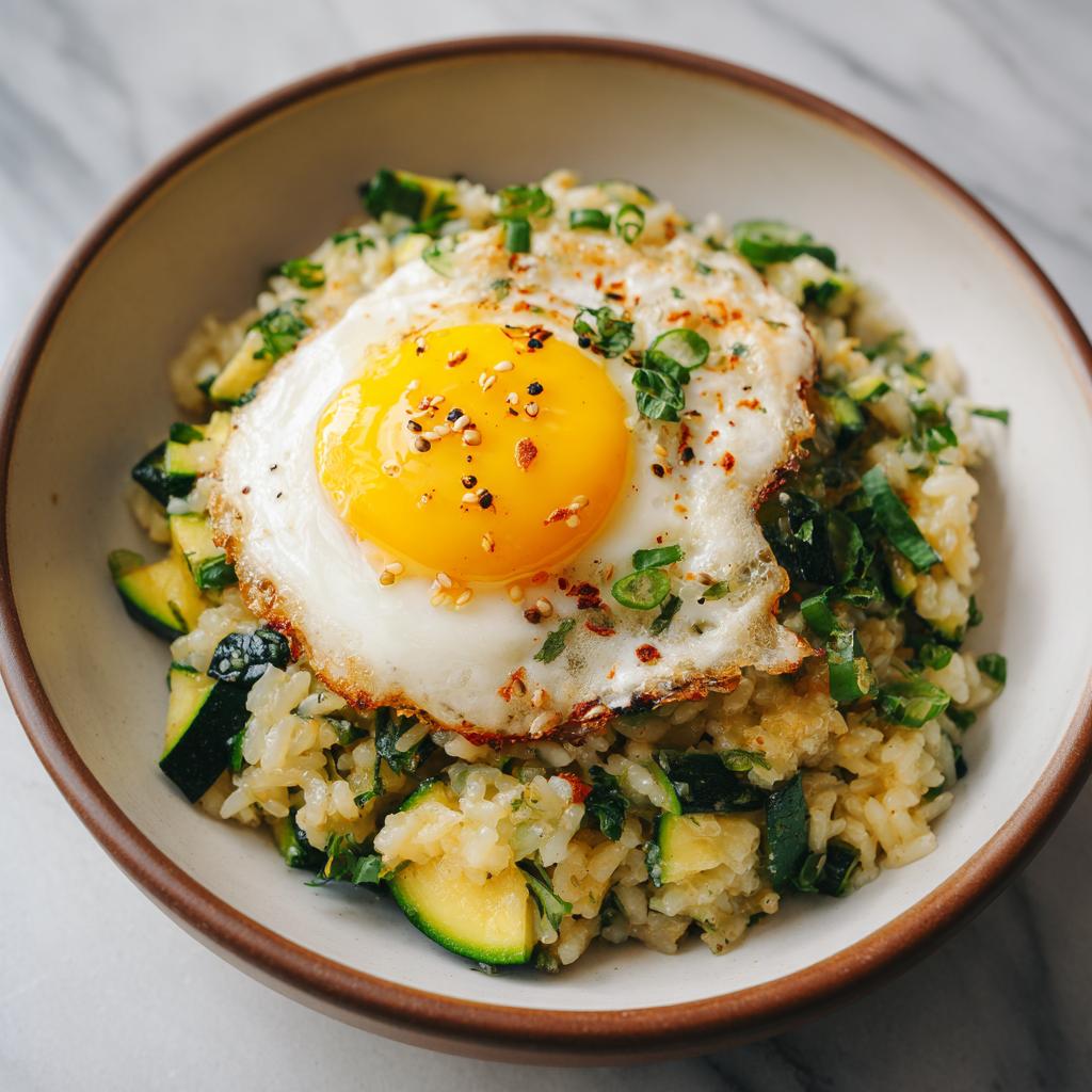 Riz aux Courgettes et Basilic avec Œuf