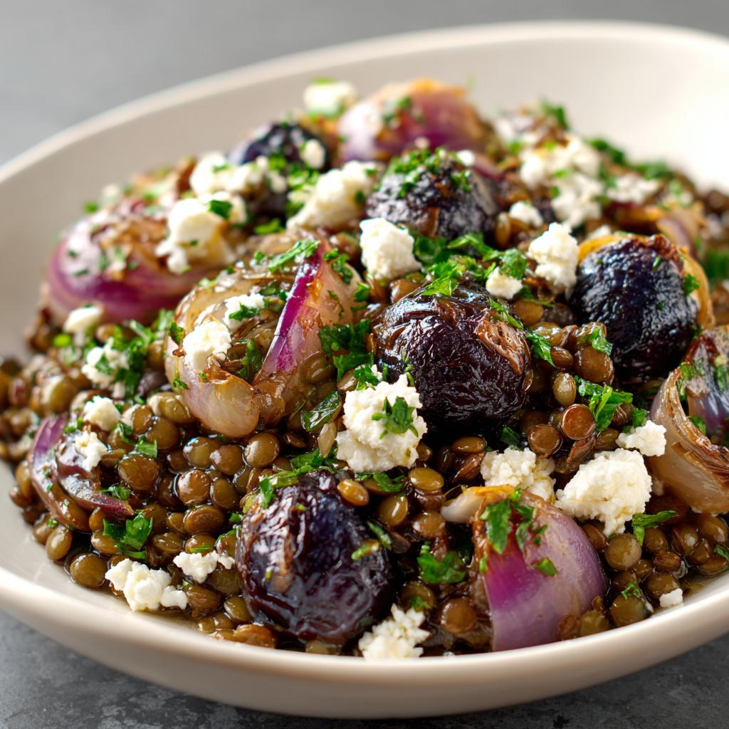 Salade Tiède de Lentilles aux Pruneaux et Fromage de Chèvre