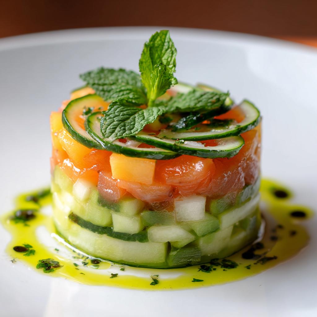 Tartare de Melon et Concombre à l'Huile de Menthe