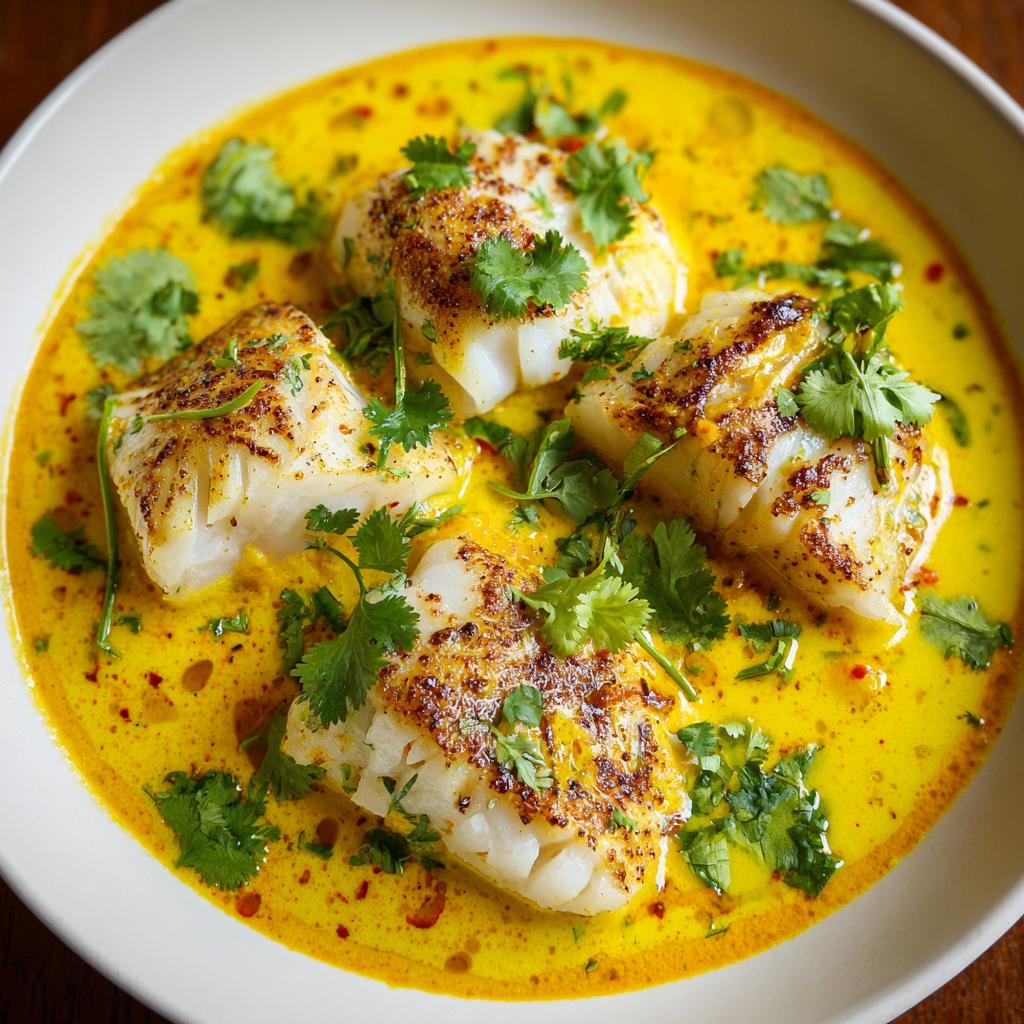 Cabillaud rôti avec sauce au curry de coco