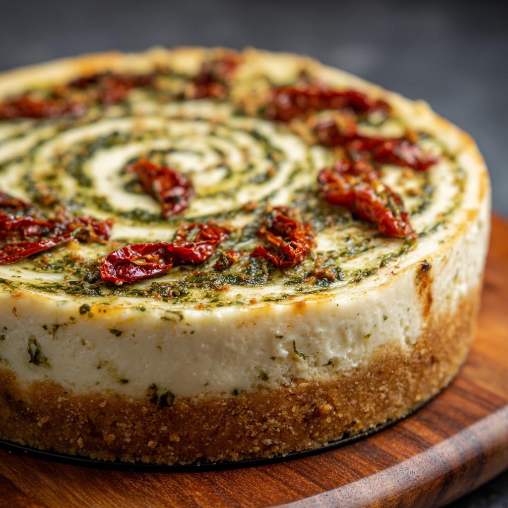 Cheesecake Salé à la Mozzarella, Tomates Séchées et Pesto