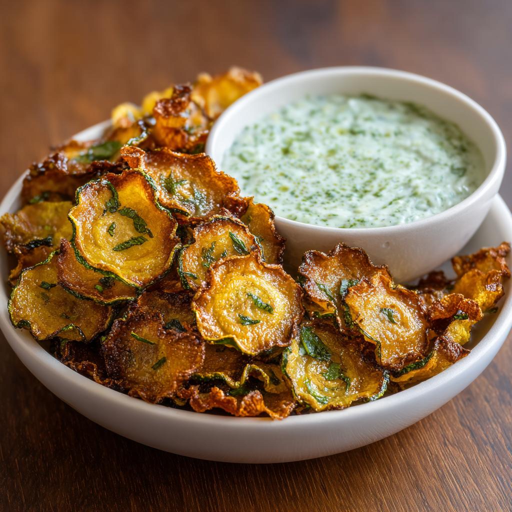 Chips de Courgette avec Dip au Yaourt à la Menthe