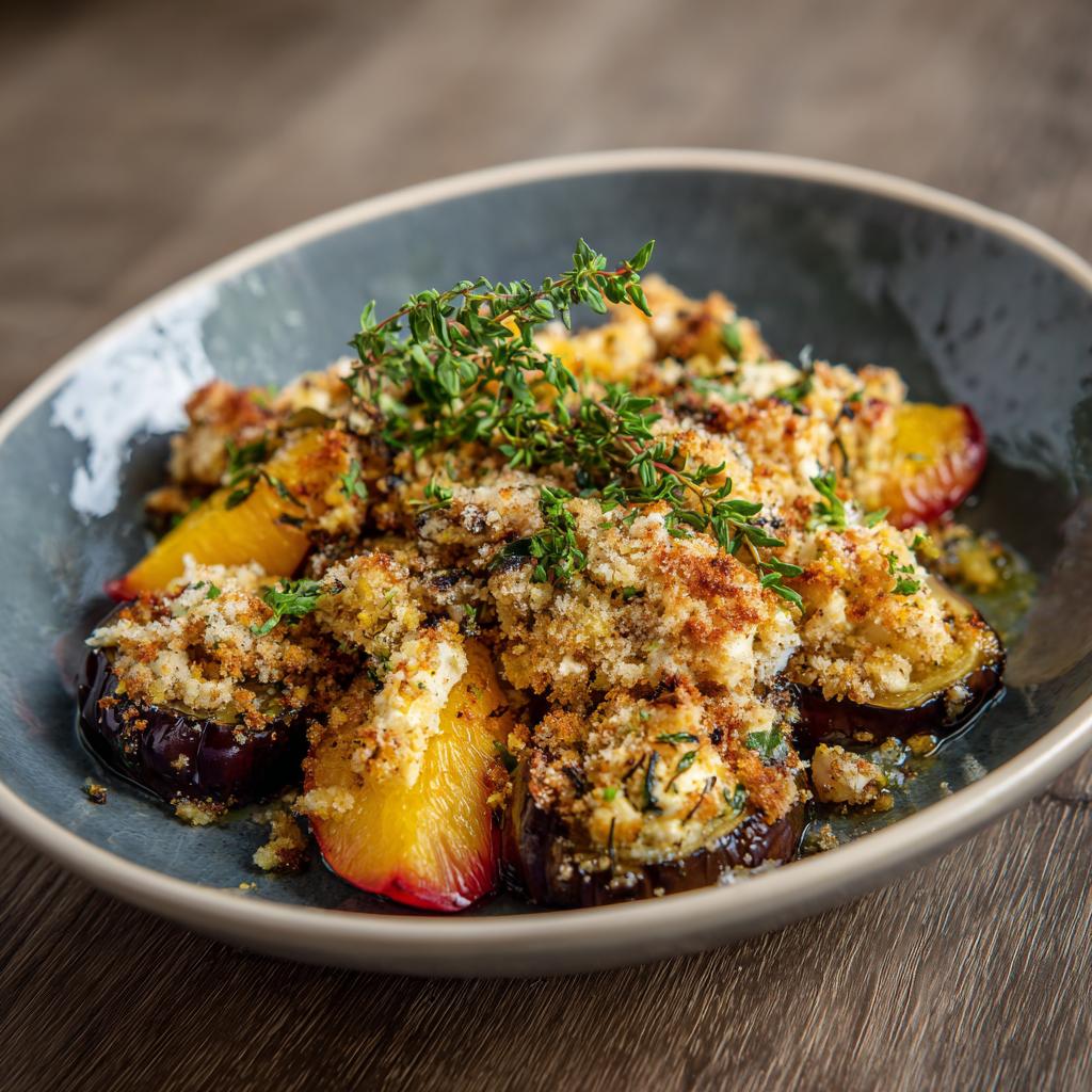 Crumble d'Aubergines aux Pêches et Feta