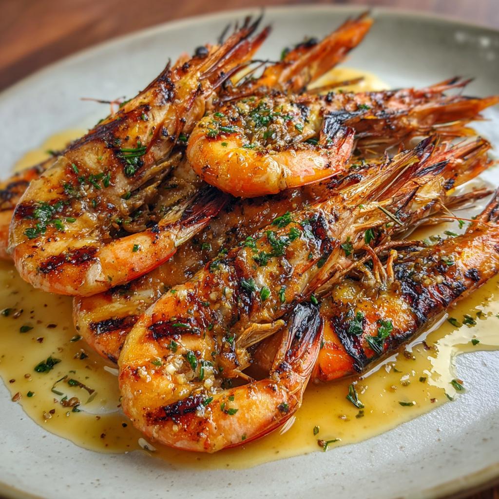 Gambas Grillées au Romarin et Sauce à la Pêche Blanche