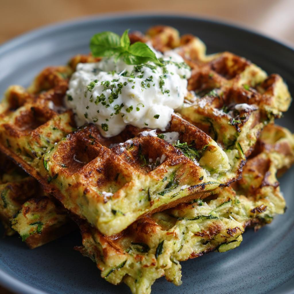 Gaufres de Courgette au Parmesan avec Crème de Basilic