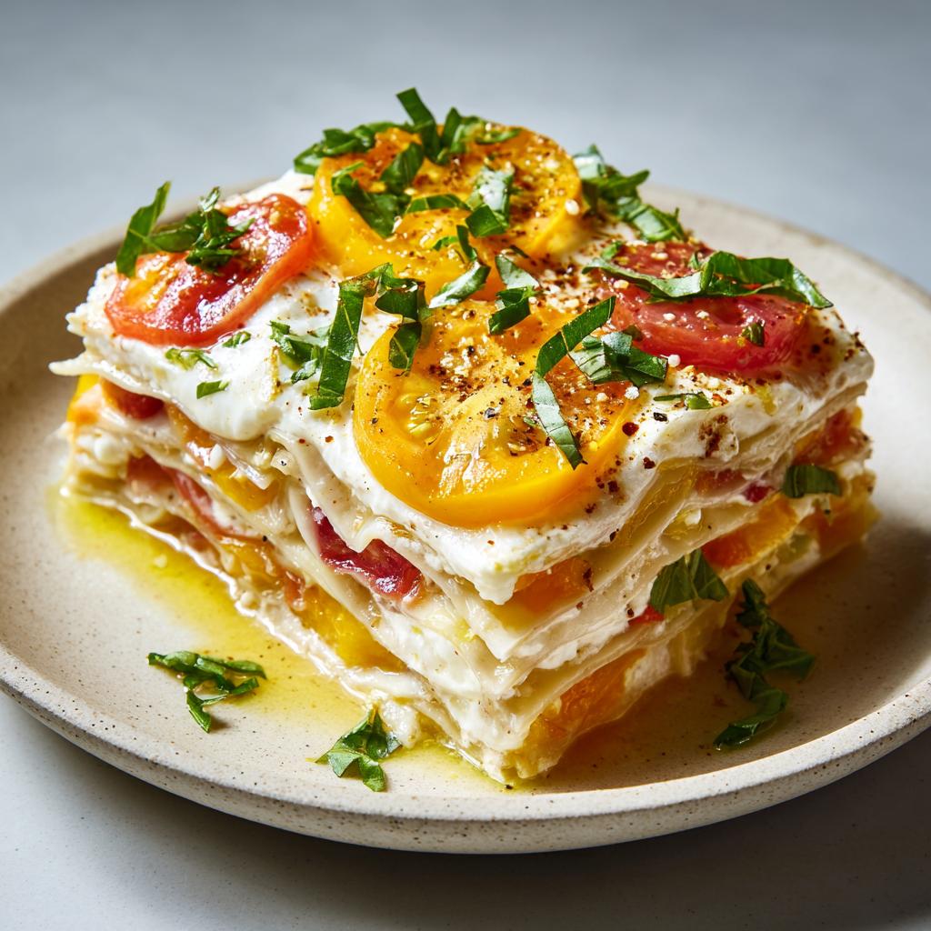 Lasagne de Nectarines et Tomates avec Burrata