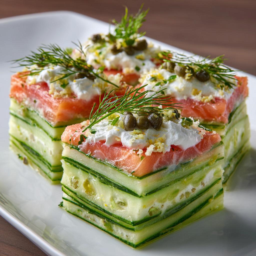 Lasagne de concombre au saumon fumé