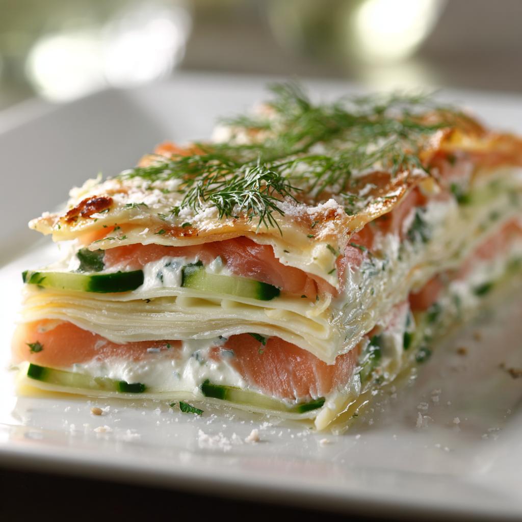 Lasagne froide au saumon fumé et concombre
