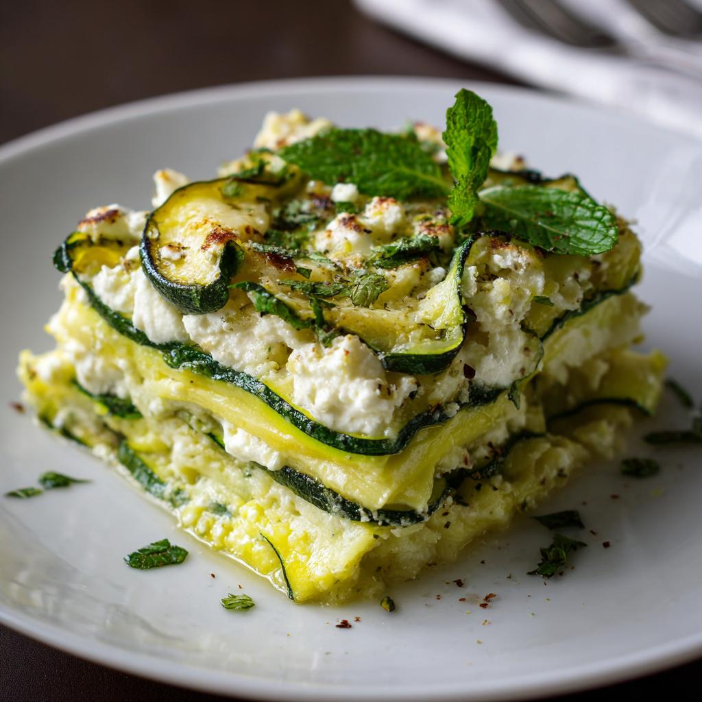 Lasagne froide aux courgettes, feta et menthe