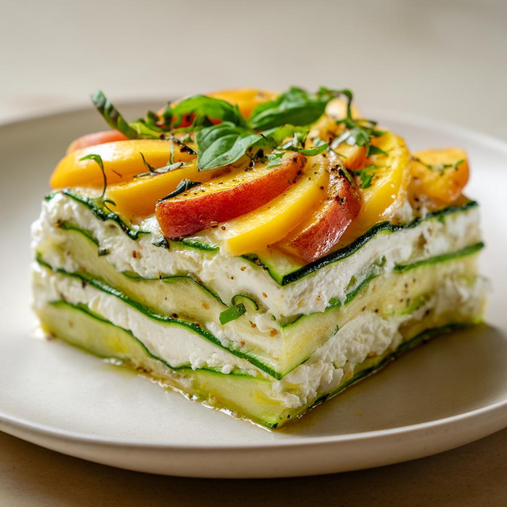 Lasagne froide de courgettes, feta et pêches - detail 1