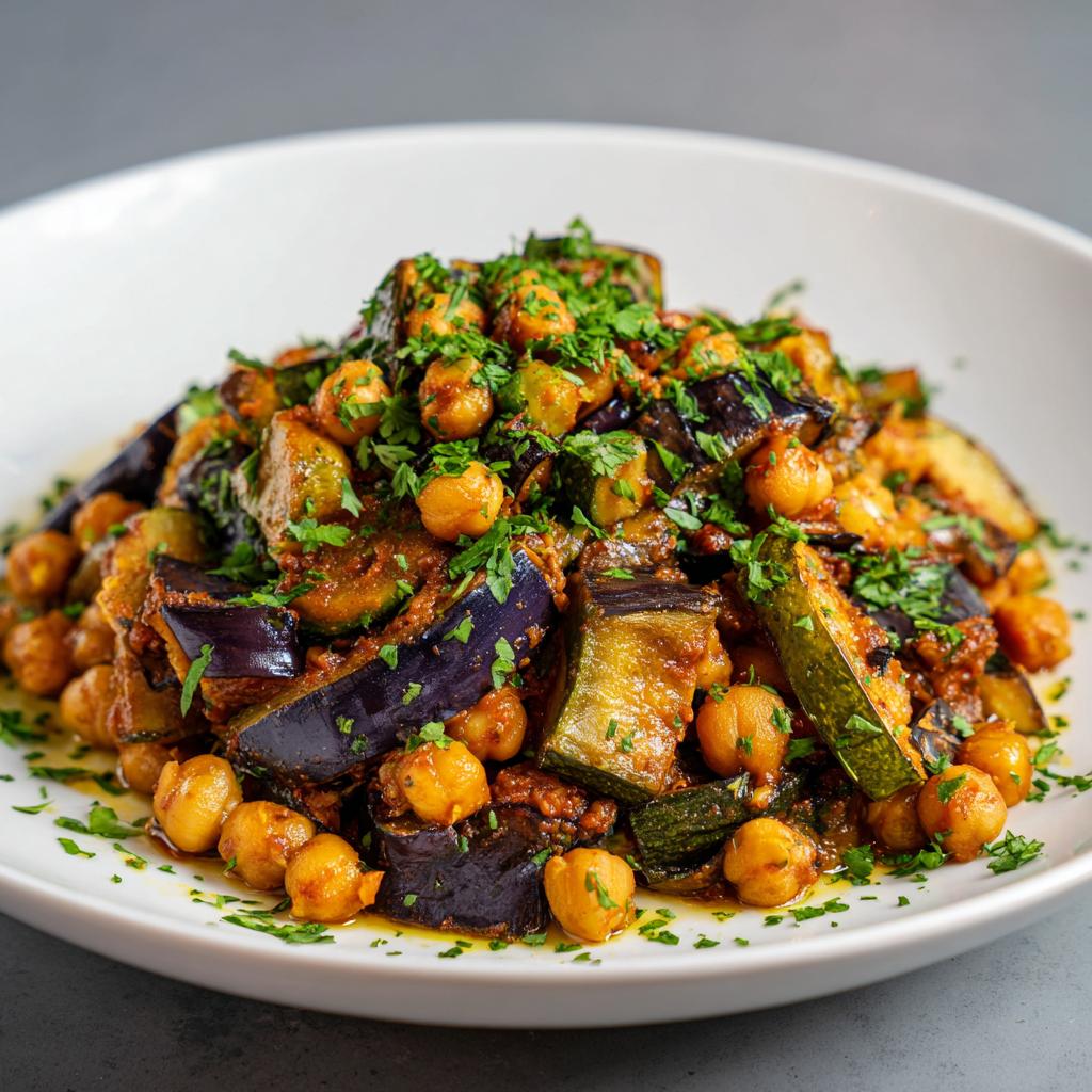 Poêlée d'Aubergines, Courgettes, et Pois Chiches