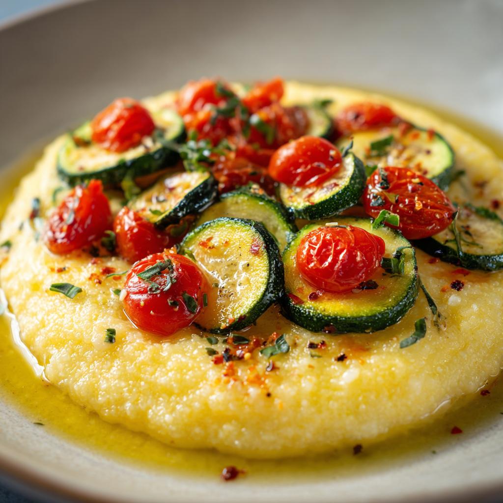 Polenta Crémeuse à la Noix de Coco avec Courgettes et Tomates