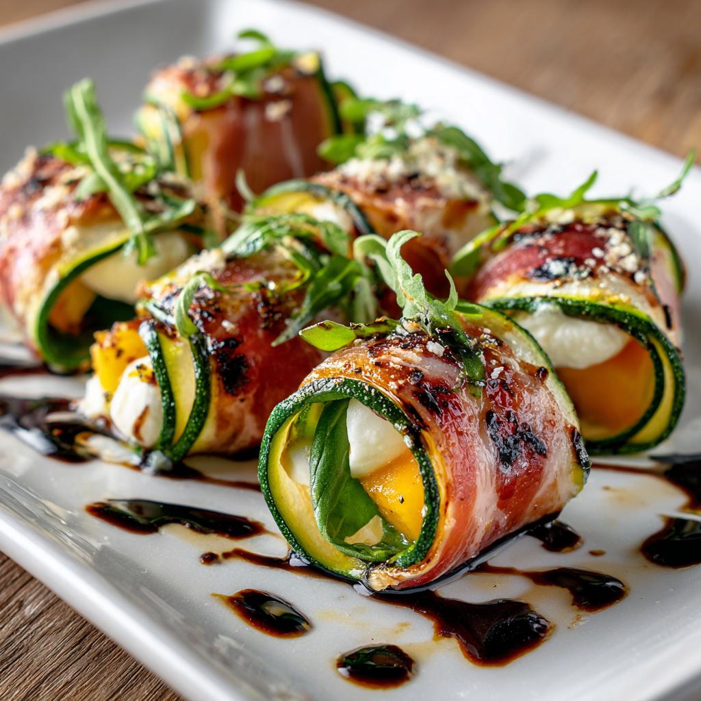 Rouleaux de Courgettes Grillées au Prosciutto, Melon et Mozzarella