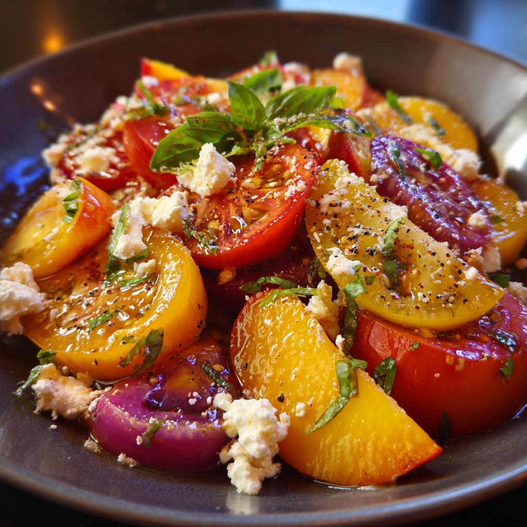 Salade Colorée de Tomates, Pêches et Feta