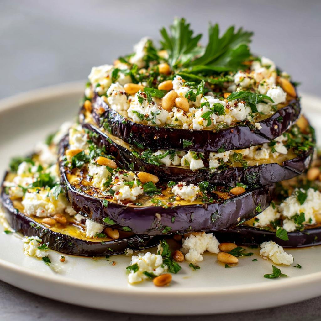 Salade d'Aubergines Grillées avec Feta et Pignons de Pin