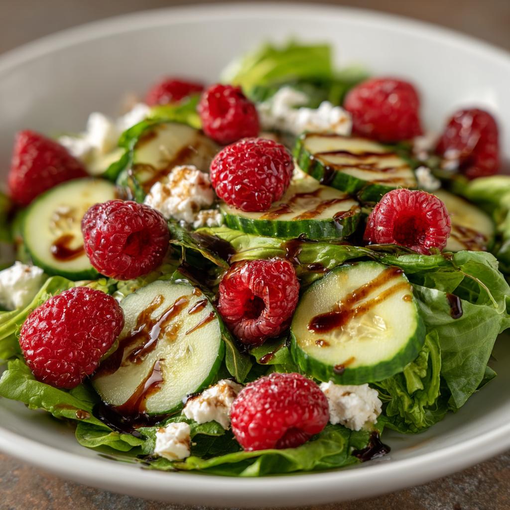 Salade de Framboises, Concombre et Fromage de Chèvre