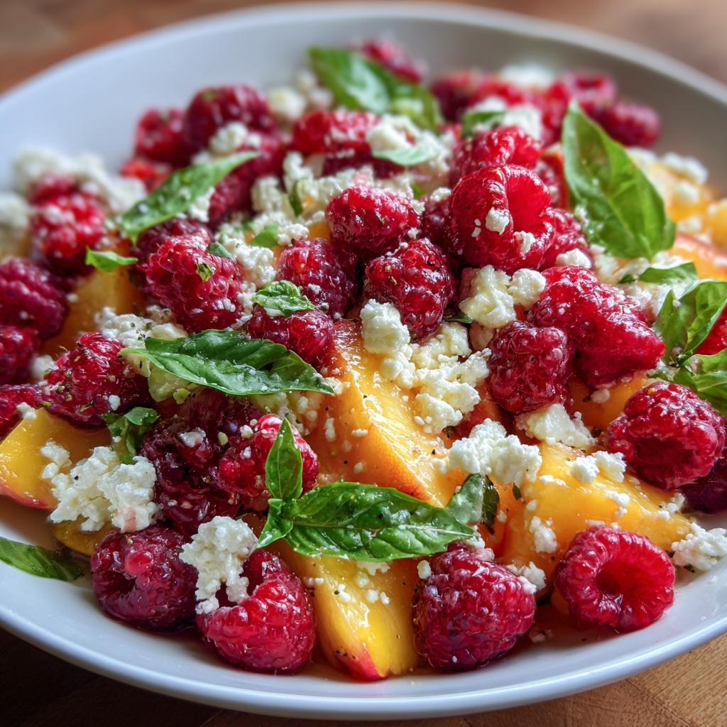 Salade de Framboises, Pêches, Feta et Basilic - detail 1