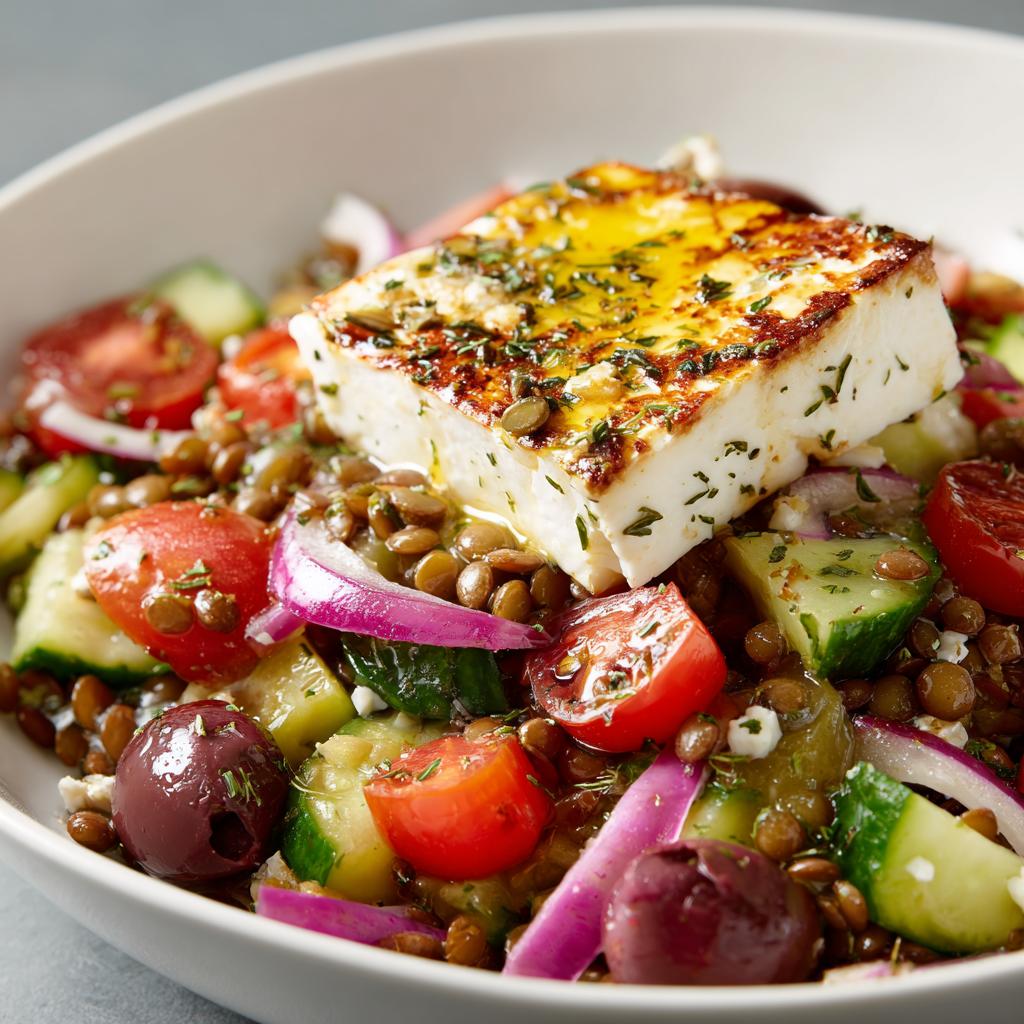 Salade de Lentilles Grecque avec Feta Rôtie