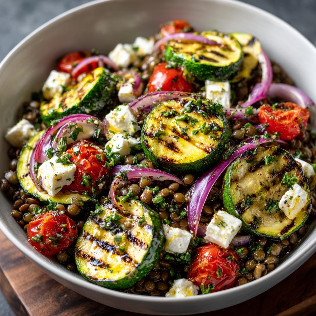 Salade de Lentilles aux Courgettes Grillées et Feta