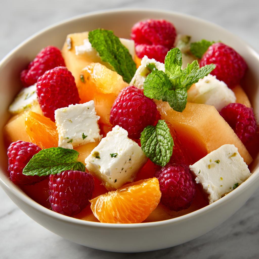 Salade de Melon, Framboises et Feta