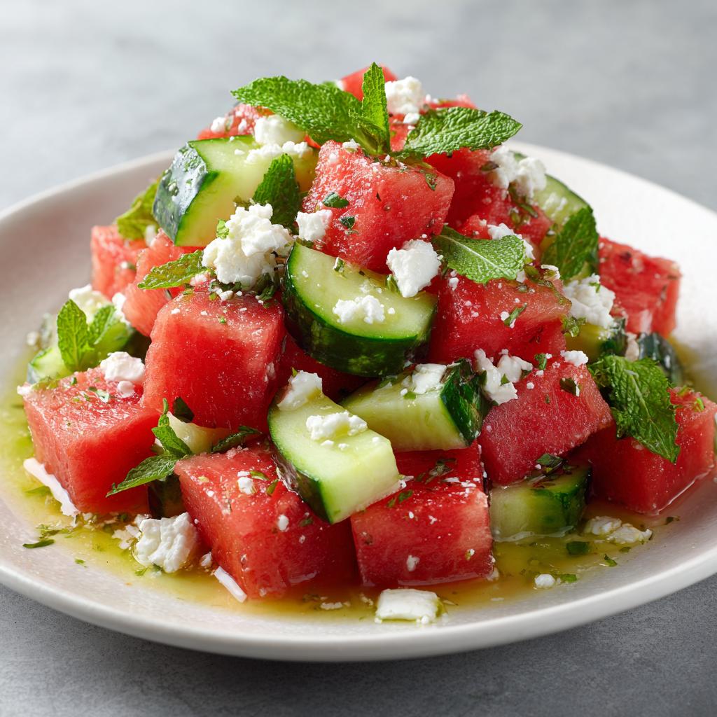 Salade de Pastèque, Concombre, Feta et Menthe