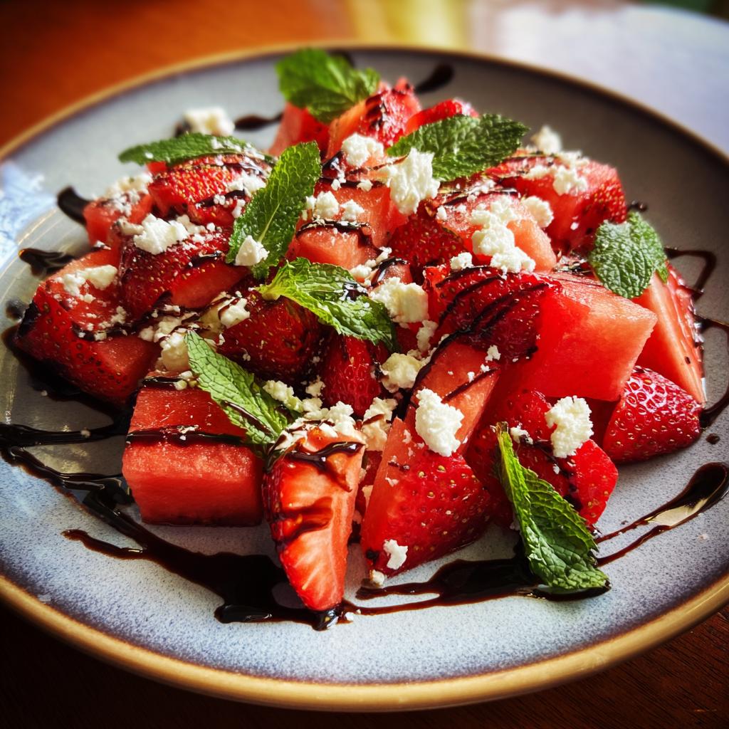 Salade de Pastèque, Fraises et Feta