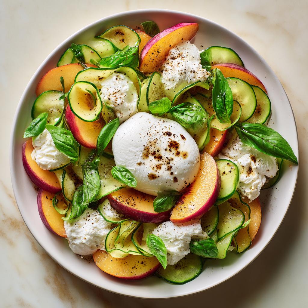Salade de Pêches Blanches, Concombres et Burrata - detail 1