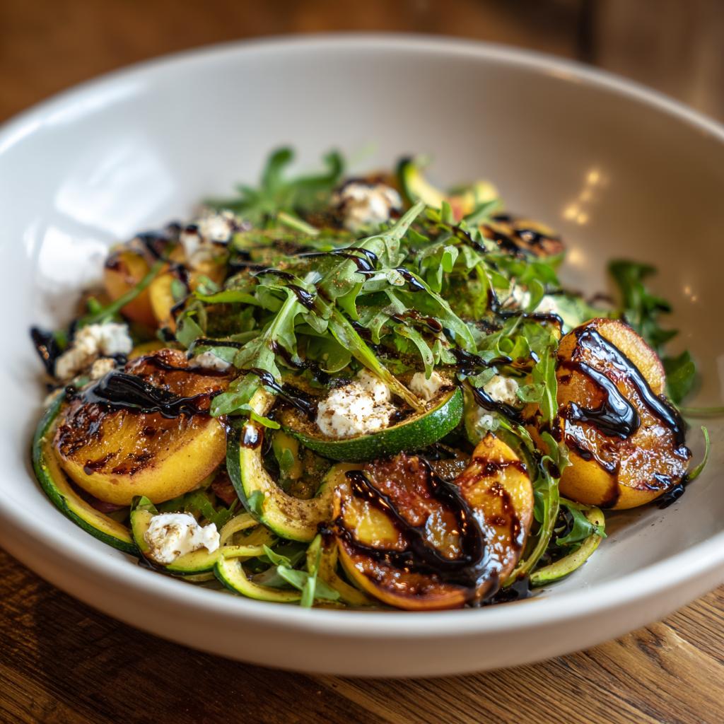Salade de Pêches Grillées et Courgettes Crues avec Fromage de Chèvre