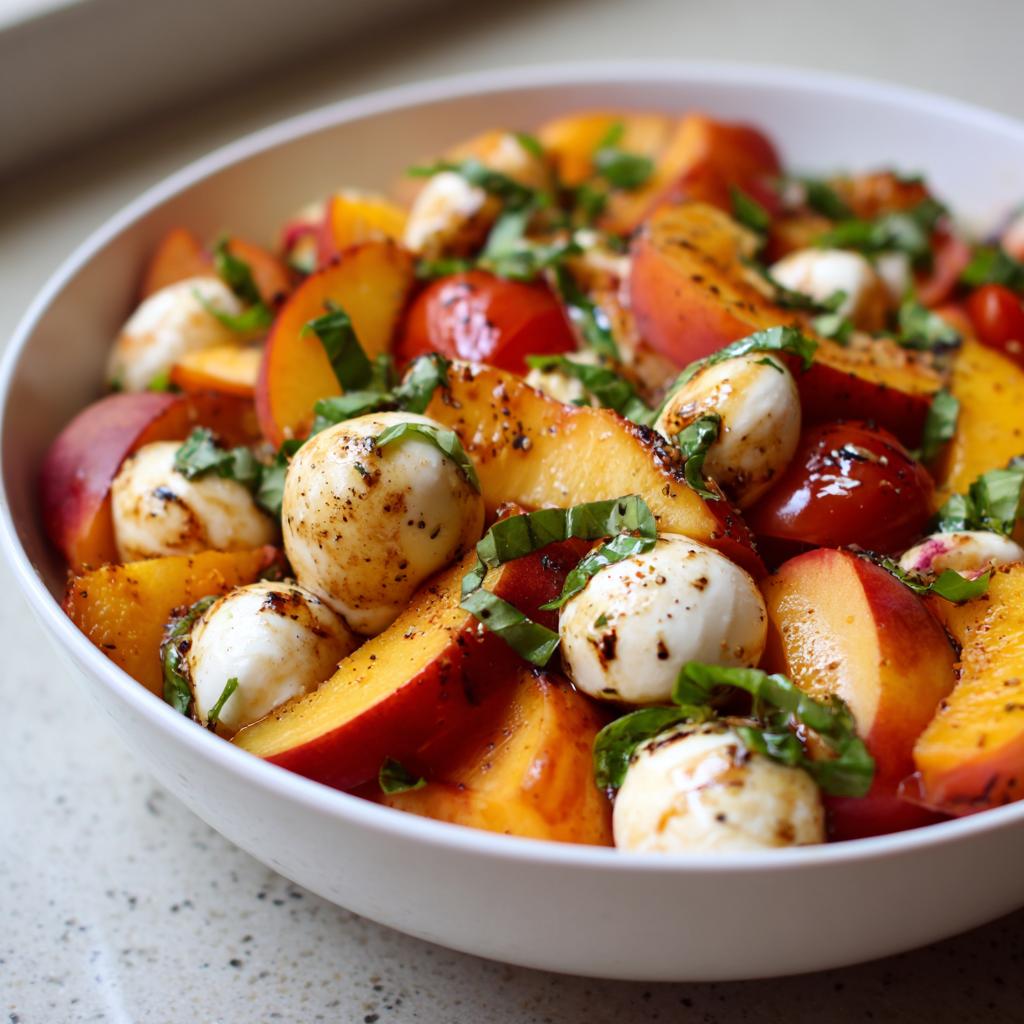 Salade de Pêches, Tomates, Mozzarella et Basilic - detail 1