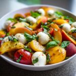 Salade de Pêches, Tomates, Mozzarella et Basilic