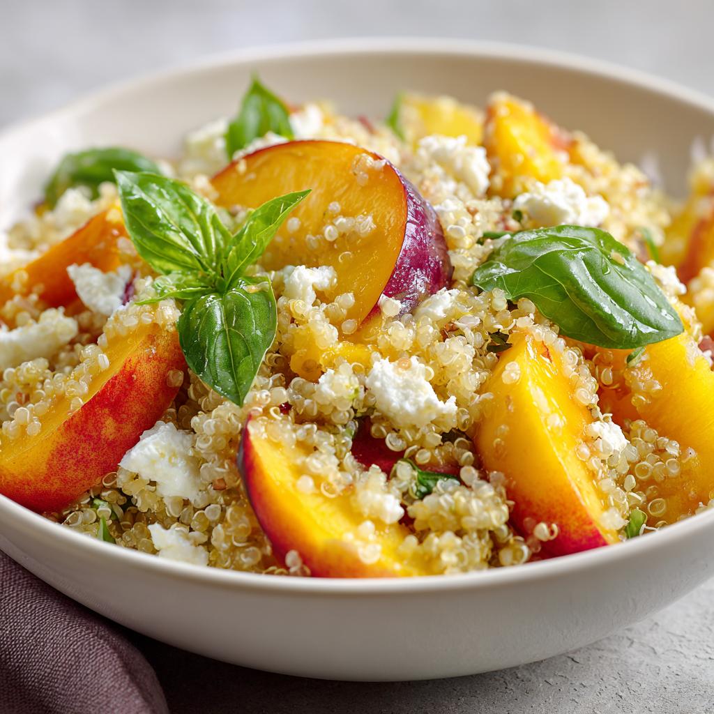 Salade de Quinoa, Pêches, Basilic et Feta