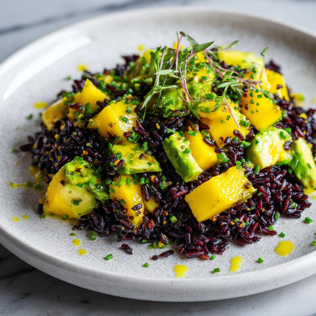 Salade de Riz Noir avec Mangue, Avocat et Ciboulette