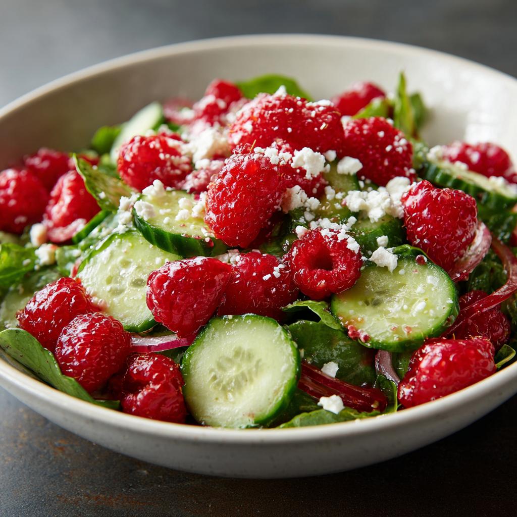 Salade d'été aux framboises, concombre et feta