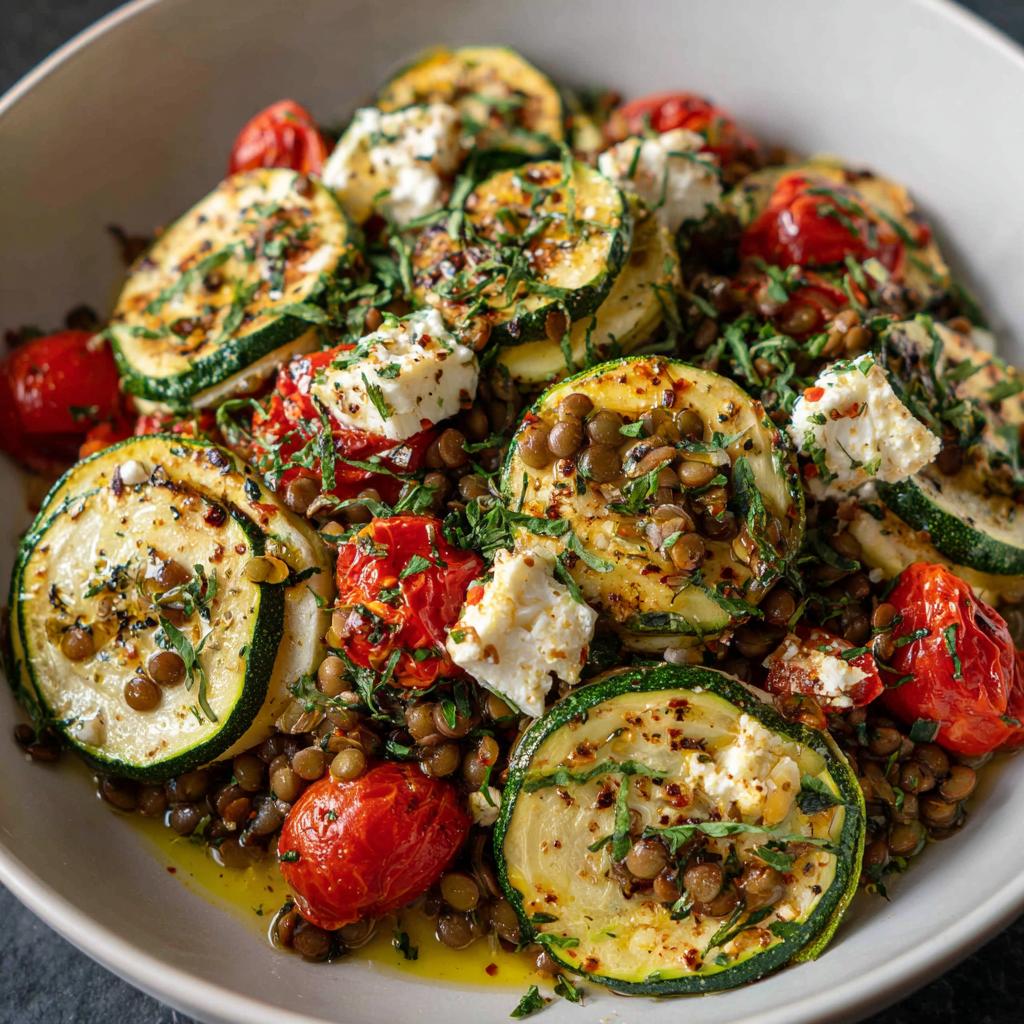 Salade tiède de courgettes, lentilles et feta - detail 1