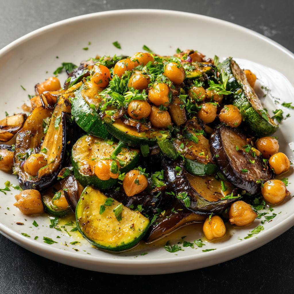 Sauté de Courgettes et Aubergines aux Pois Chiches