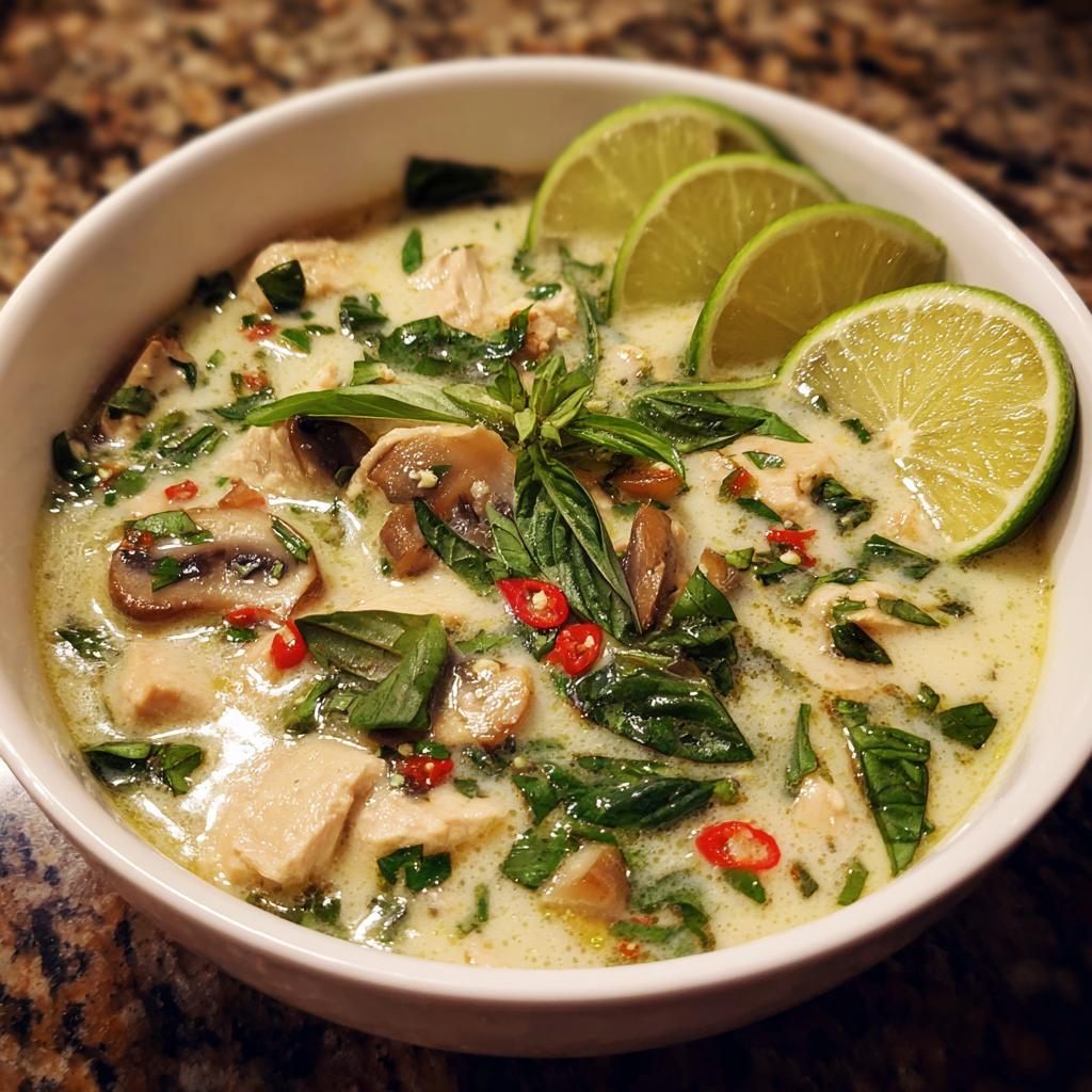 Soupe Thaïlandaise au Poulet, Basilic et Citron Vert