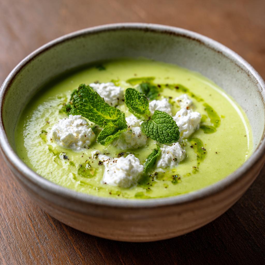 Soupe froide de courgettes à la menthe avec fromage de chèvre frais - detail 1
