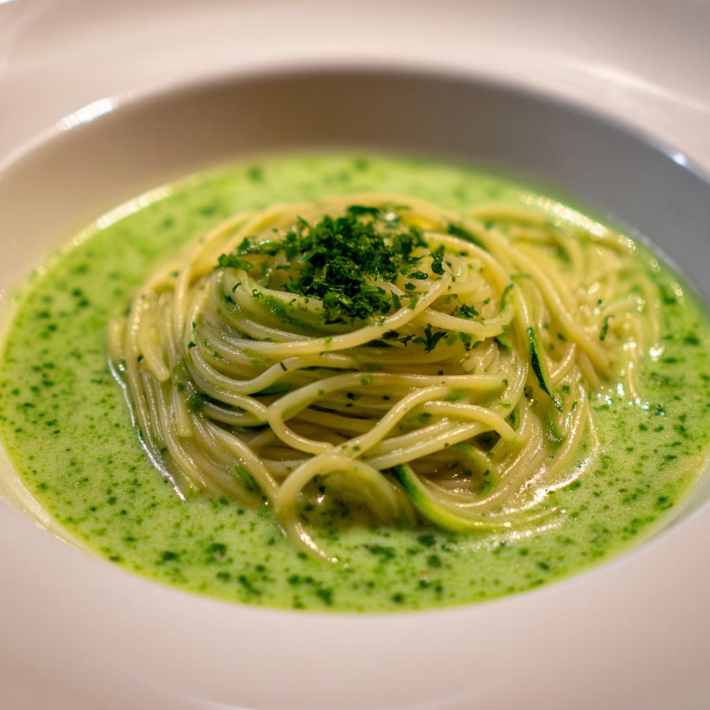 Spaghetti Velouté à la Crème de Courgette