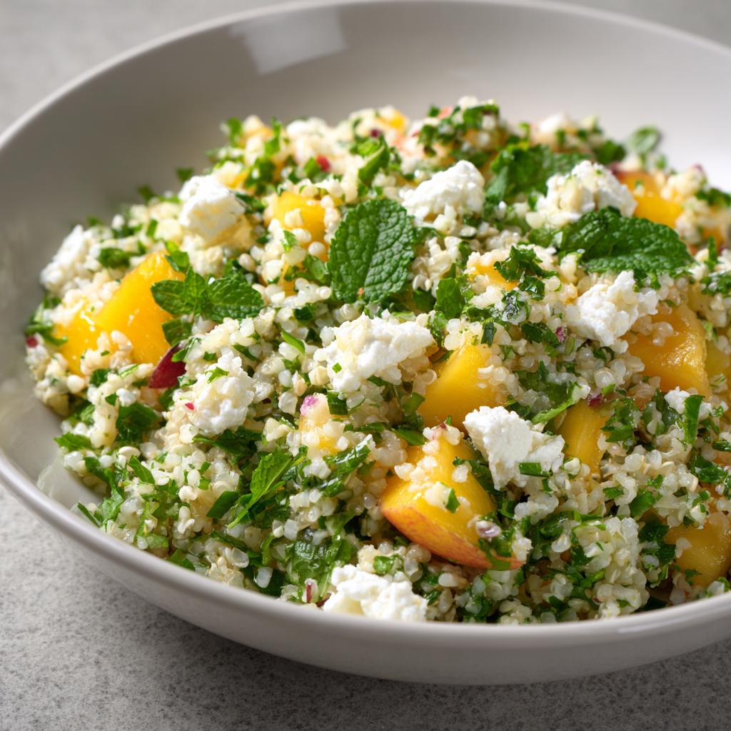 Tabbouleh aux Pêches Blanches et Menthe avec Fromage de Chèvre Frais