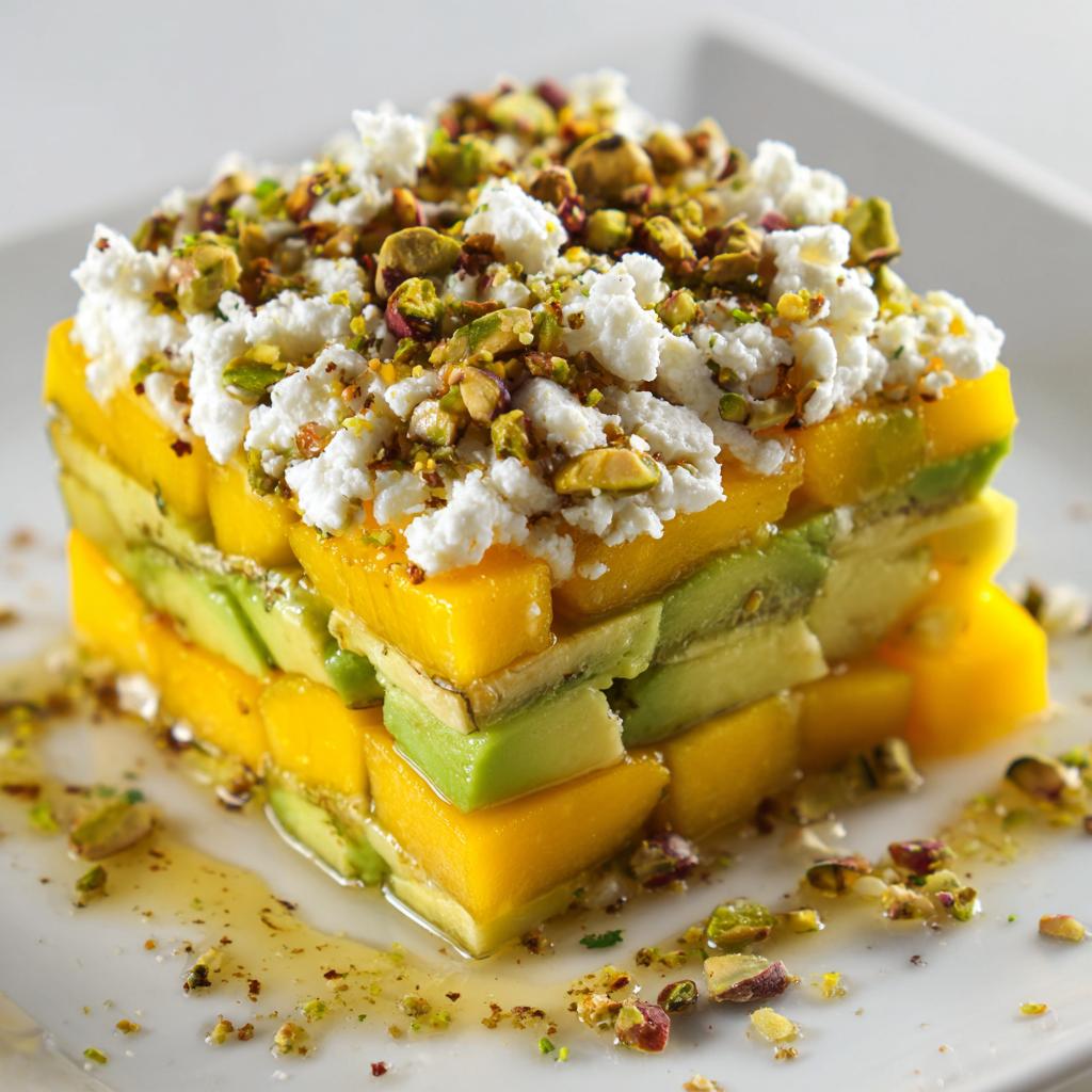 Tartare de Mangue et Avocat avec Fromage de Chèvre et Pistaches