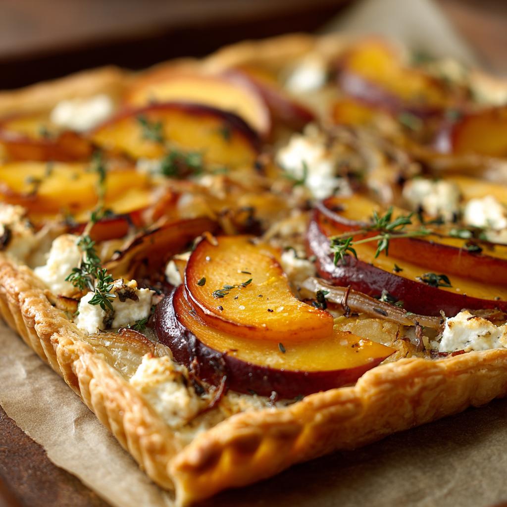 Tarte Salée aux Pêches et Oignons Caramélisés