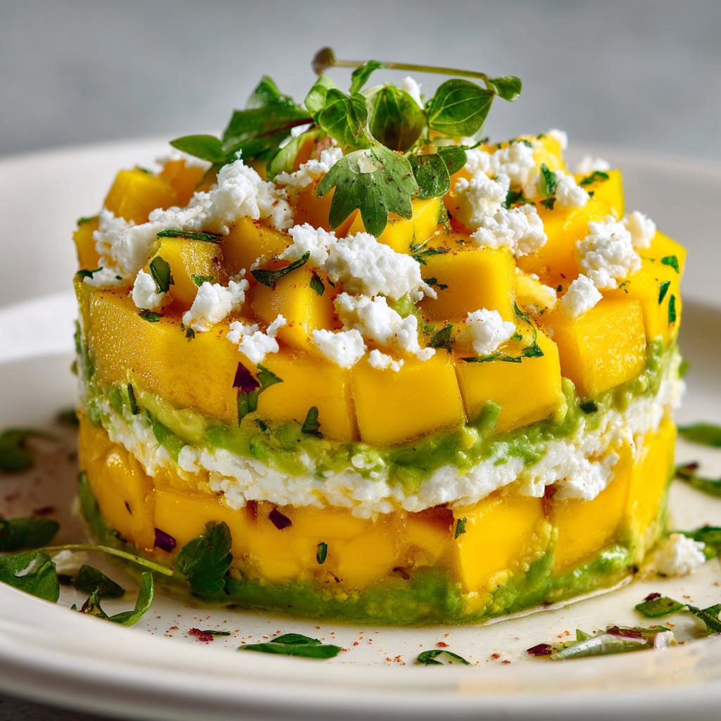 Timbale de Mangue, Avocat et Fromage de Chèvre avec Herbes Fraîches - detail 1