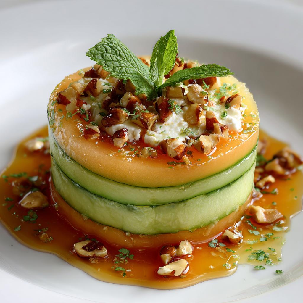 Timbale de Melon au Fromage de Chèvre Frais, Noisettes et Miel
